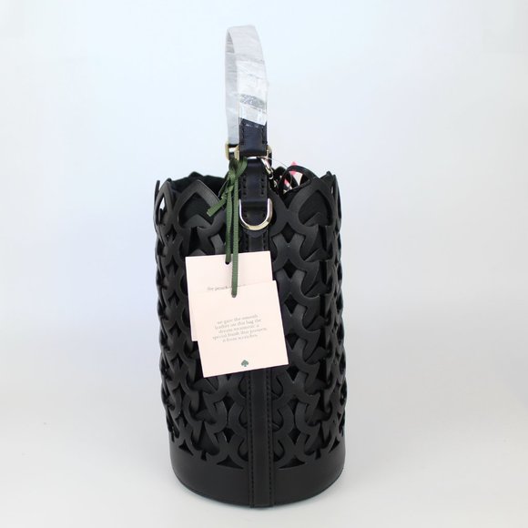 NWT Kate Spade RUNWAY Leather Woven Bucket Bag, Small, Black  NWT Kate Spade Leather Woven Bag